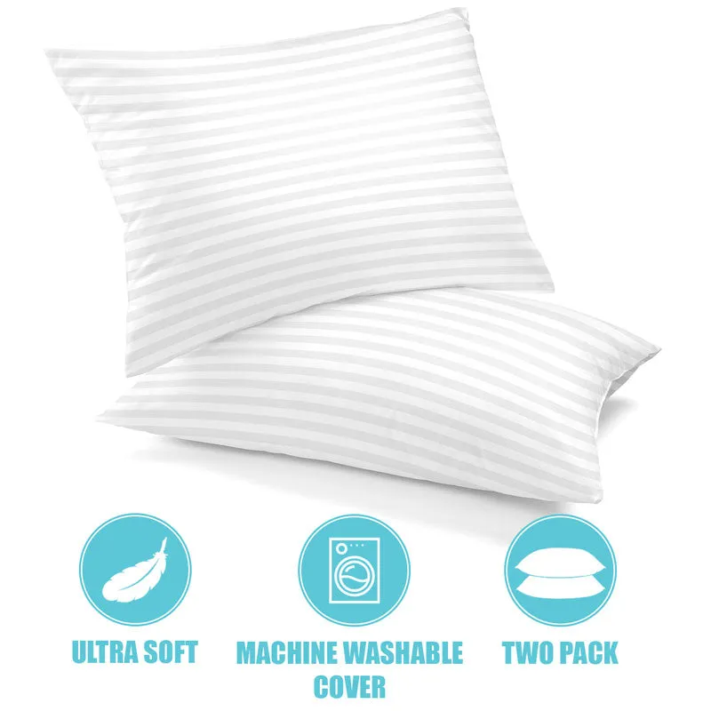 2-Pack Cotton Stripe Plush Bed Pillows