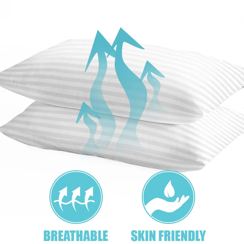 2-Pack Cotton Stripe Plush Bed Pillows