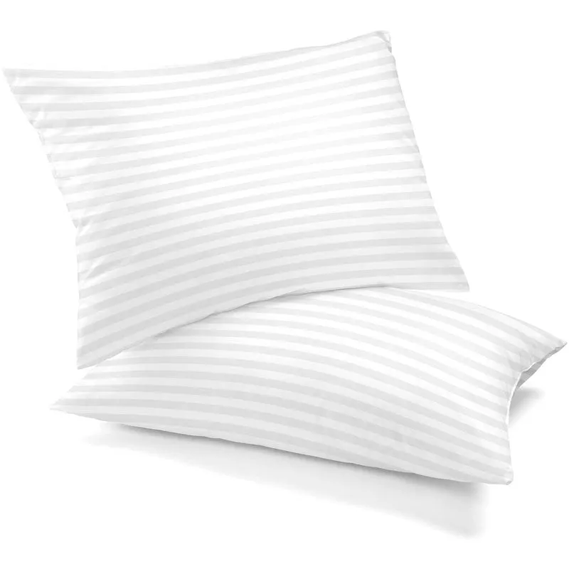 2-Pack Cotton Stripe Plush Bed Pillows