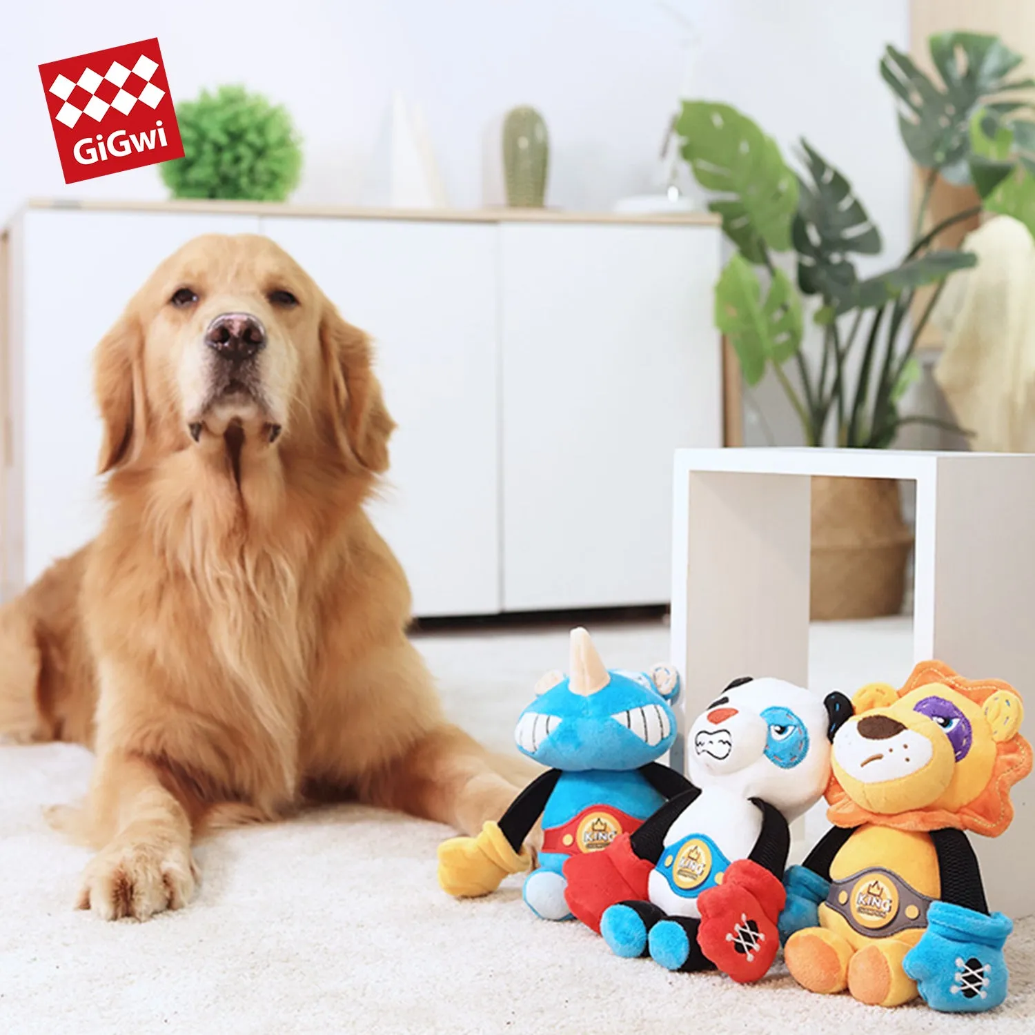 GiGwi Rock Zoo Series Lion Boxer Soft Squeaky Crinkle Dog Toy for Medium and Large Dogs