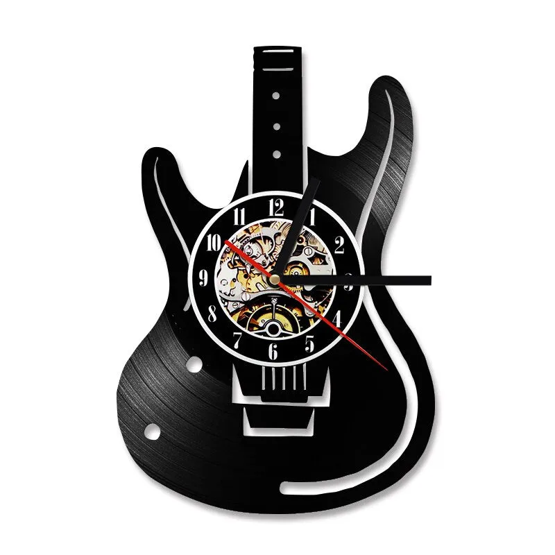 Guitar Vinyl Record Wall Clock Antique Musical Instrument CD LED Clocks Home Decor Creative Silent Hanging Watch for Music Lover