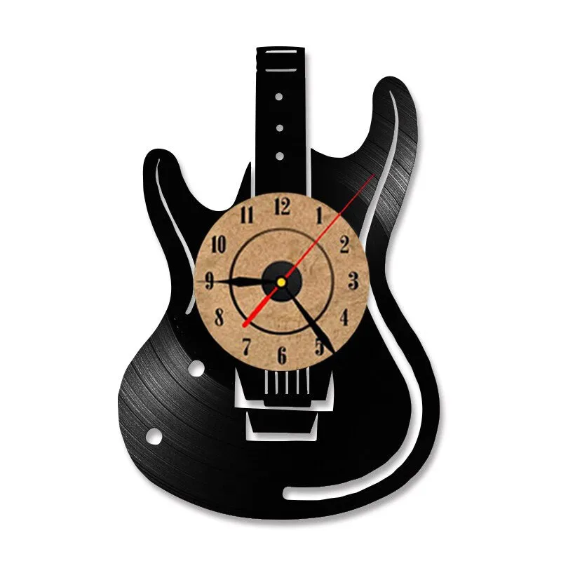 Guitar Vinyl Record Wall Clock Antique Musical Instrument CD LED Clocks Home Decor Creative Silent Hanging Watch for Music Lover