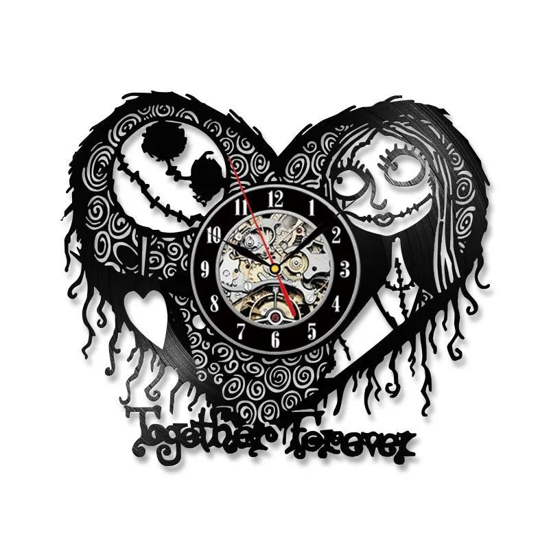 Home Decor Nightmare Before Christmas Heart Pattern Vinyl Record Clock Hollow Creative Antique Style CD Record LED Clock