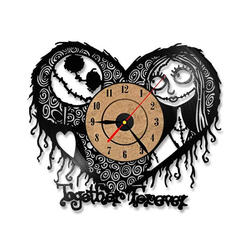 Home Decor Nightmare Before Christmas Heart Pattern Vinyl Record Clock Hollow Creative Antique Style CD Record LED Clock