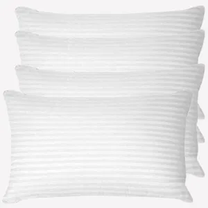 JY Satin Stripe Fabric Luxury Pillows for Sleeping, Down Alternative Cooling Pillow, Standard Size 16" x 26", Pack of 4