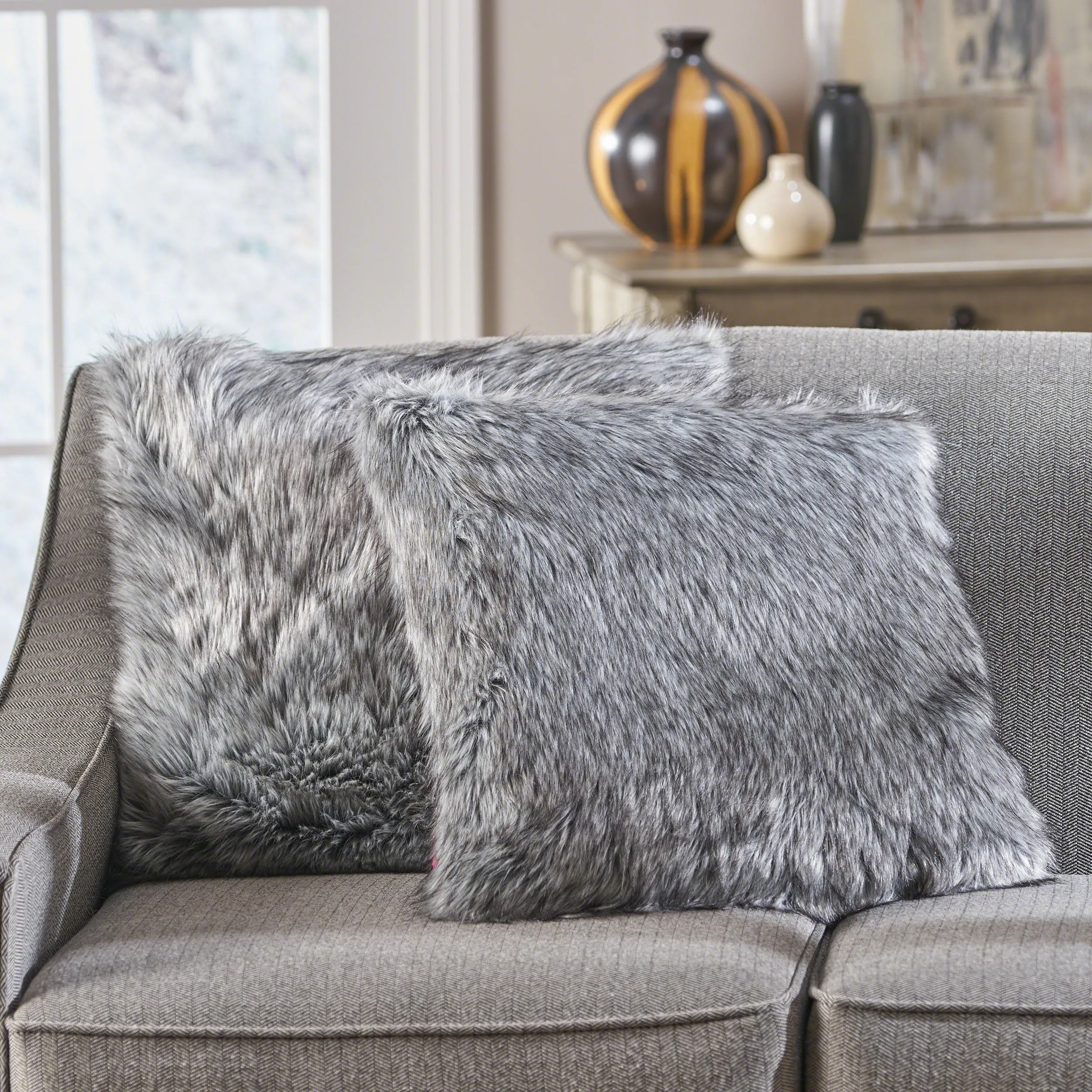 Laraine Furry Glam Faux Fur Throw Pillows (Set of 2)