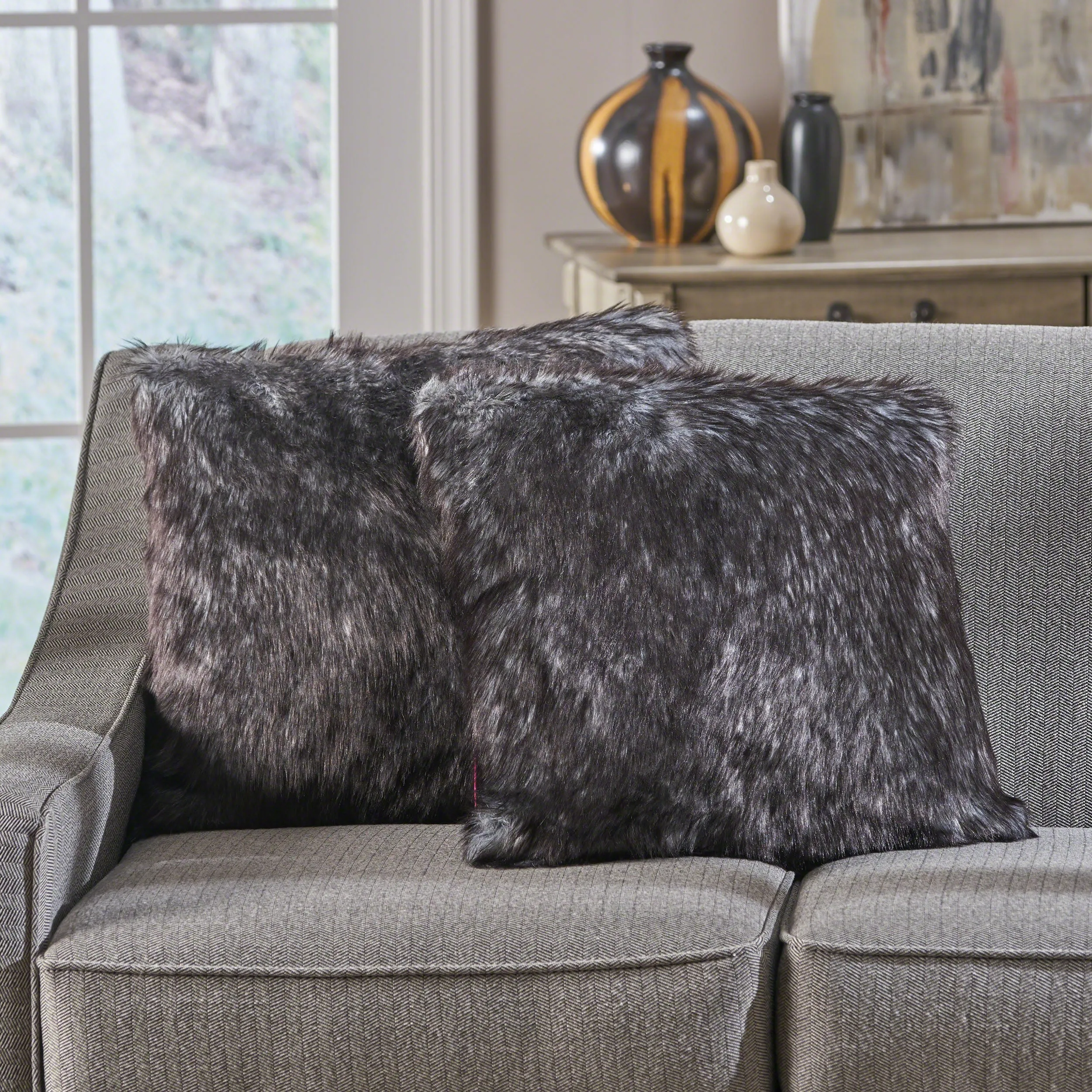 Laraine Furry Glam Faux Fur Throw Pillows (Set of 2)