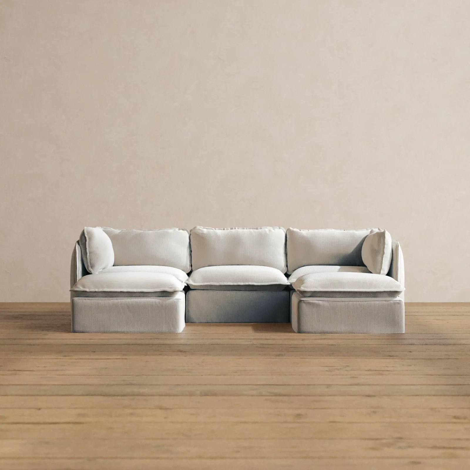 Modular Washable 3-Seater U-Sectional in Milk | Deluxe  Seat | Cloud Pillow