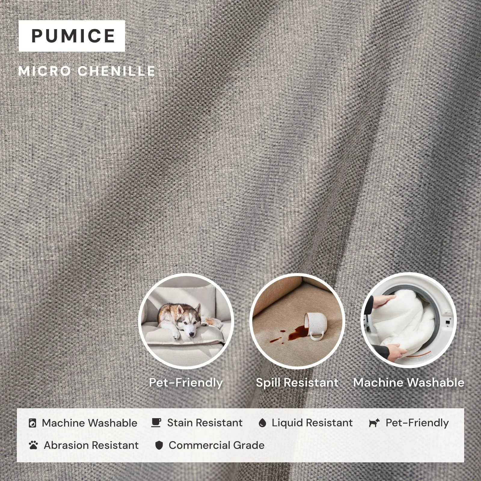 Modular Washable 6-Seater Open-Ends U-Sectional   Ottoman in Pumice | Memorix  Seat | Cloud Pillow