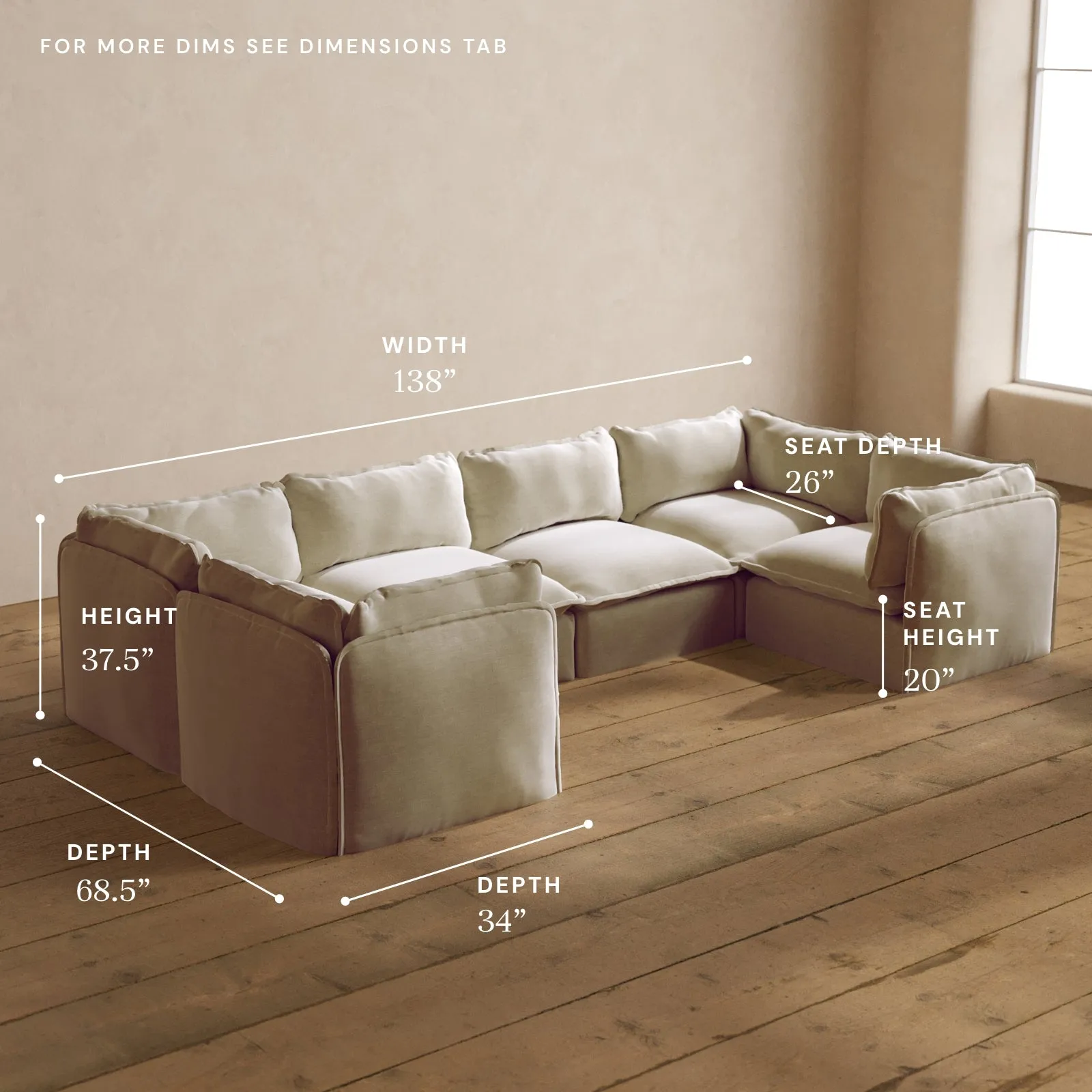 Modular Washable 6-Seater U-Sectional in Coco | Memorix  Seat | Cloud Pillow