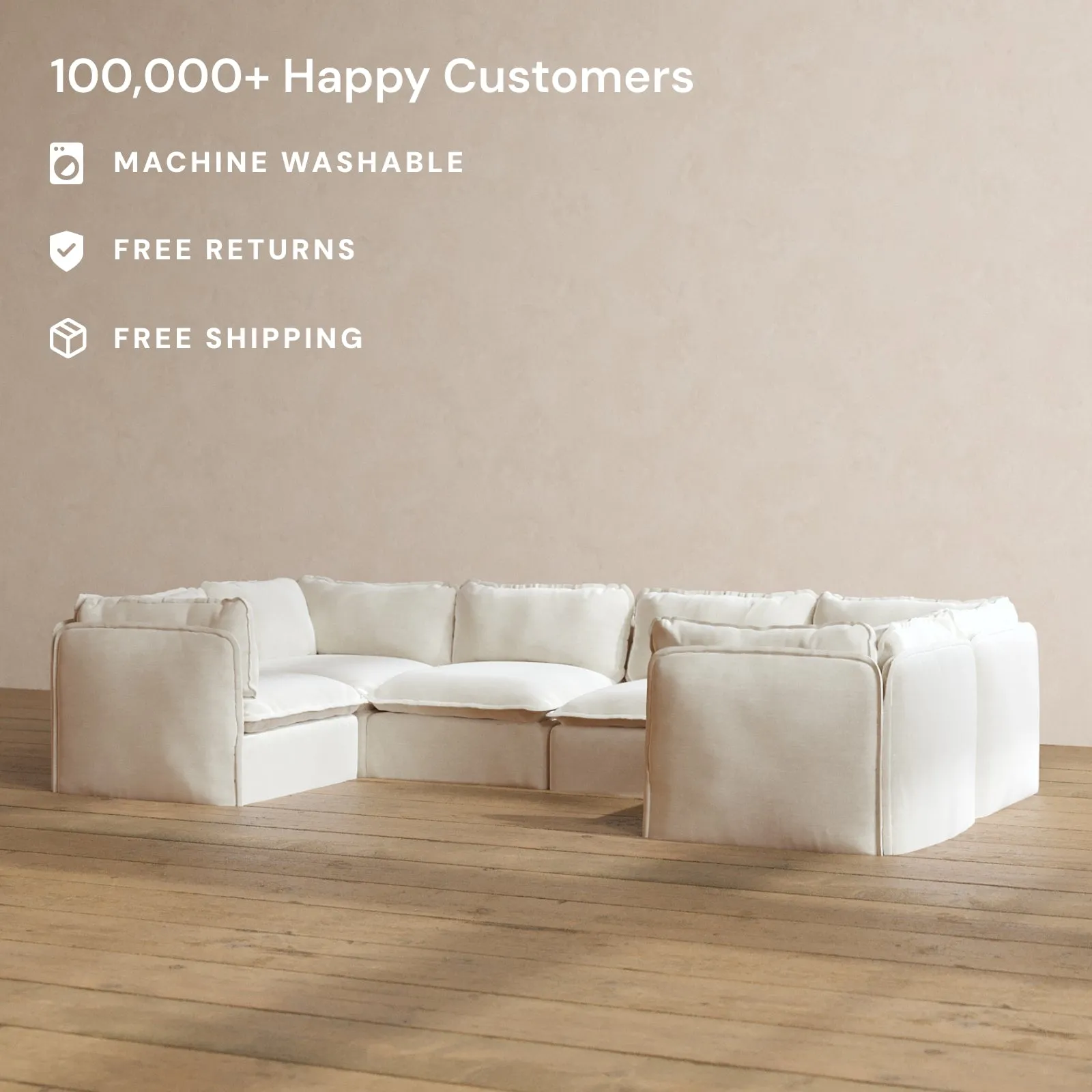 Modular Washable 6-Seater U-Sectional in Coco | Memorix  Seat | Cloud Pillow