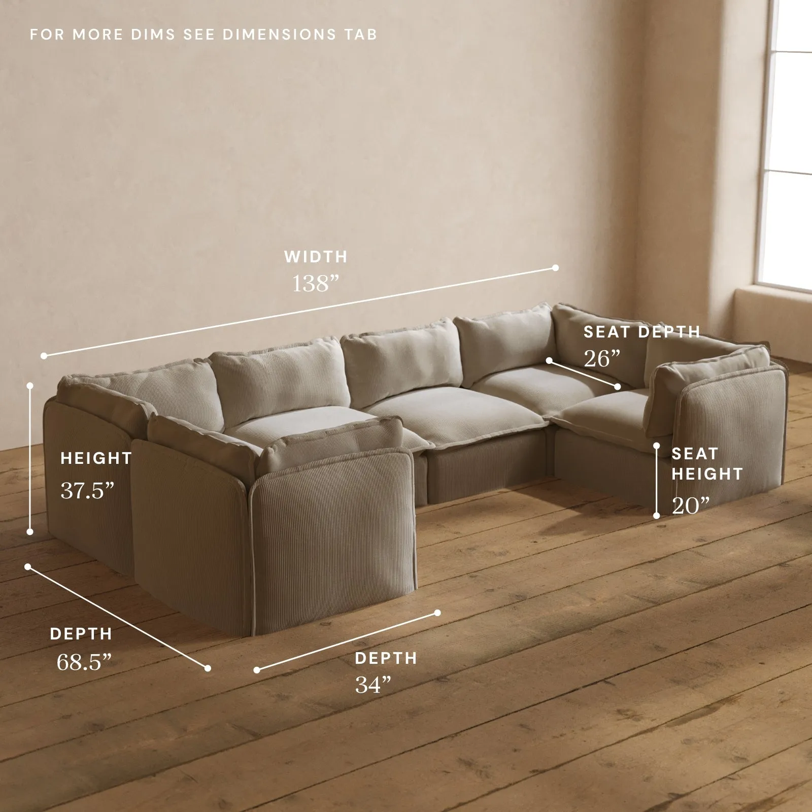 Modular Washable 6-Seater U-Sectional in Milk | Deluxe  Seat | Cloud Pillow