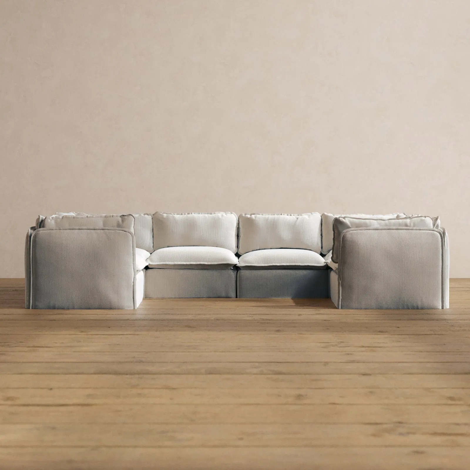 Modular Washable 6-Seater U-Sectional in Milk | Deluxe  Seat | Cloud Pillow