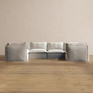 Modular Washable 6-Seater U-Sectional in Milk | Deluxe  Seat | Cloud Pillow