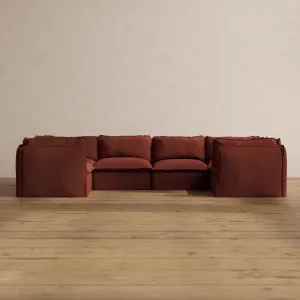 Modular Washable 6-Seater U-Sectional in Rust | Deluxe  Seat | Cloud Pillow