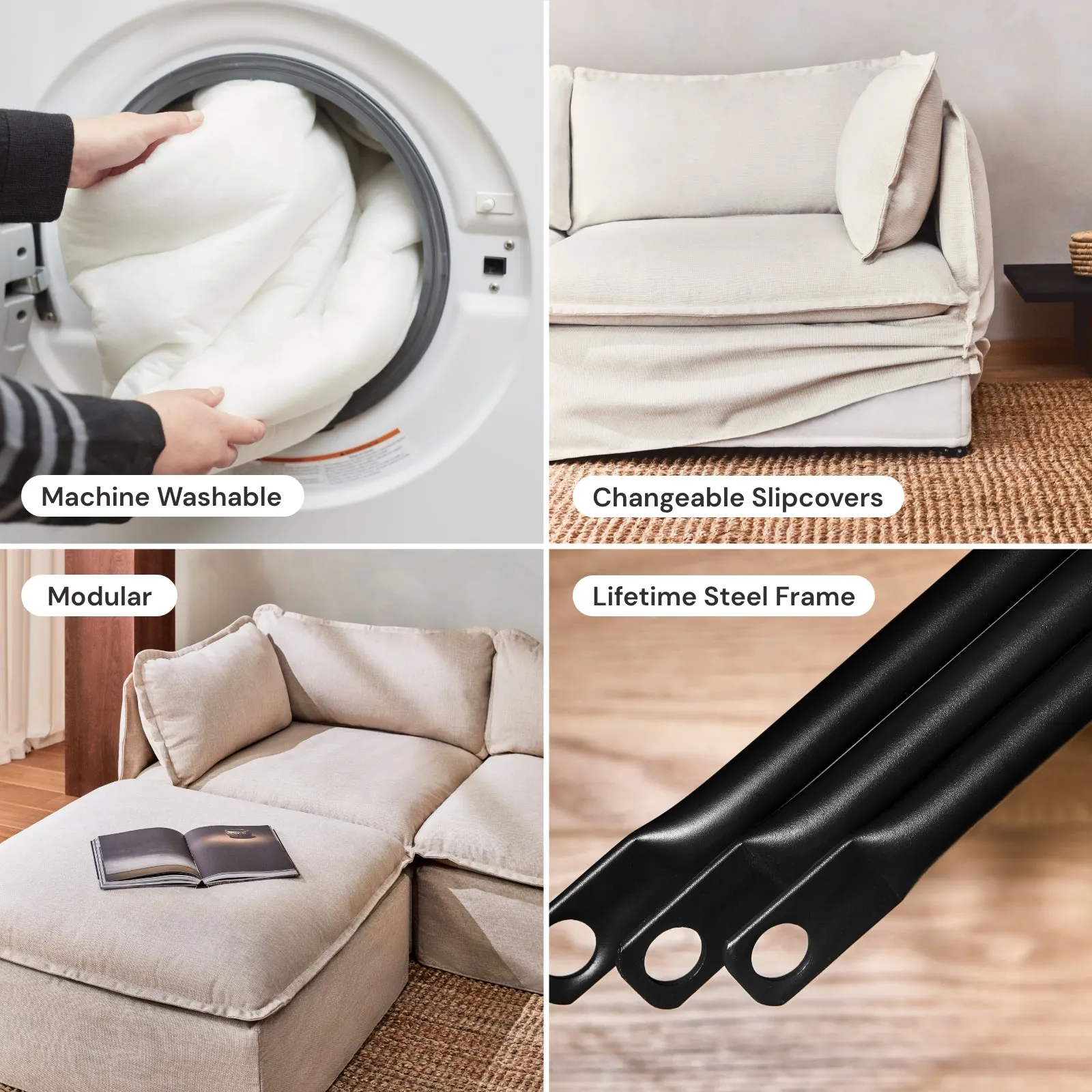 Modular Washable 6-Seater U-Sectional in Rust | Deluxe  Seat | Cloud Pillow