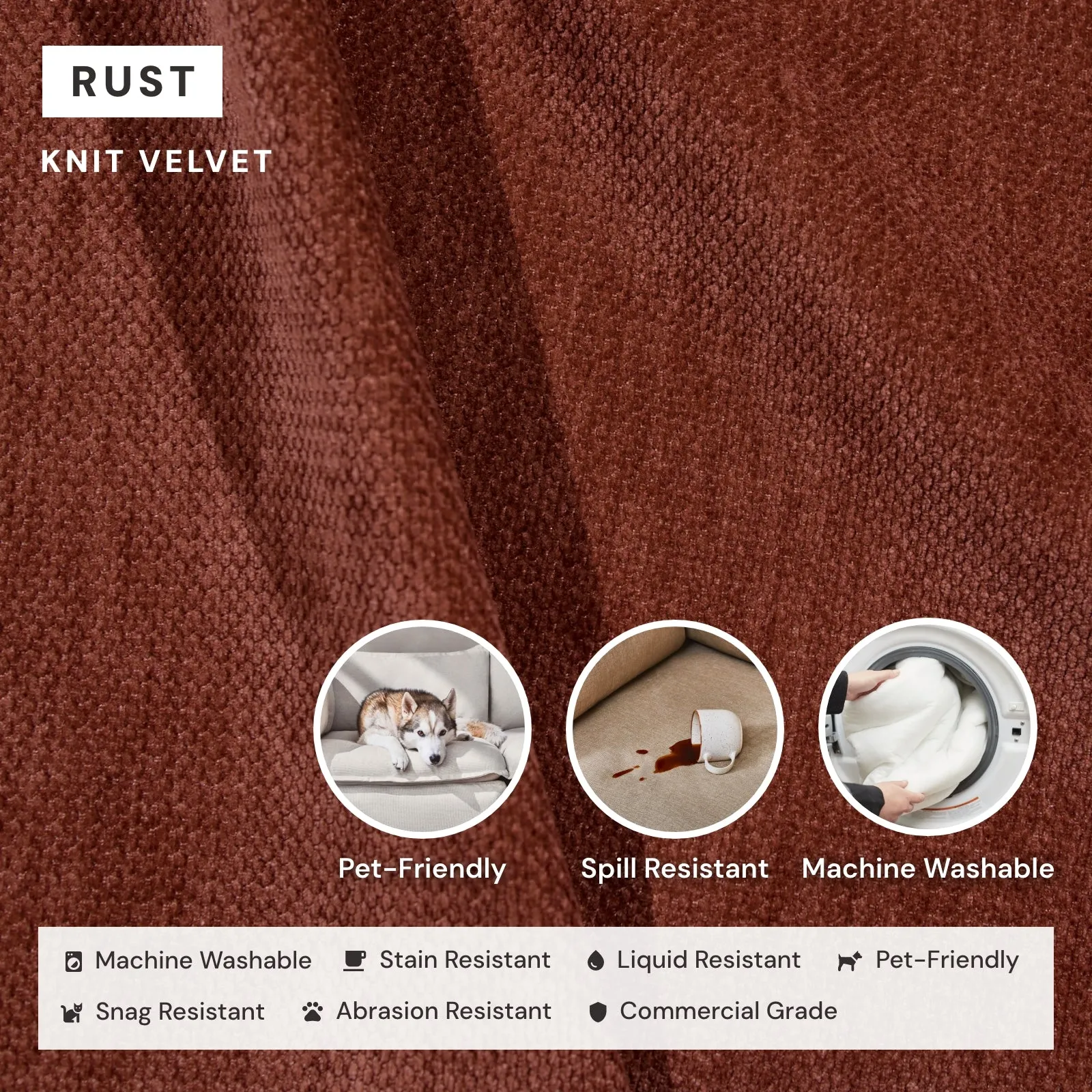 Modular Washable 6-Seater U-Sectional in Rust | Deluxe  Seat | Cloud Pillow