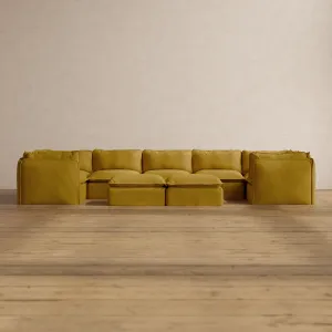 Modular Washable 7-Seater U-Sectional   Bench Ottoman in Kiiro | Deluxe  Seat | Cloud Pillow