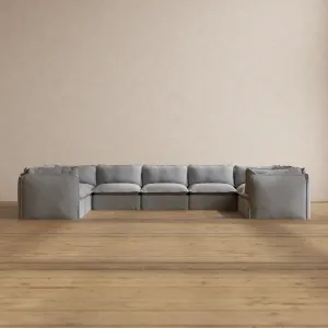 Modular Washable 9-Seater U-Sectional in Pumice | Deluxe  Seat | Cloud Pillow