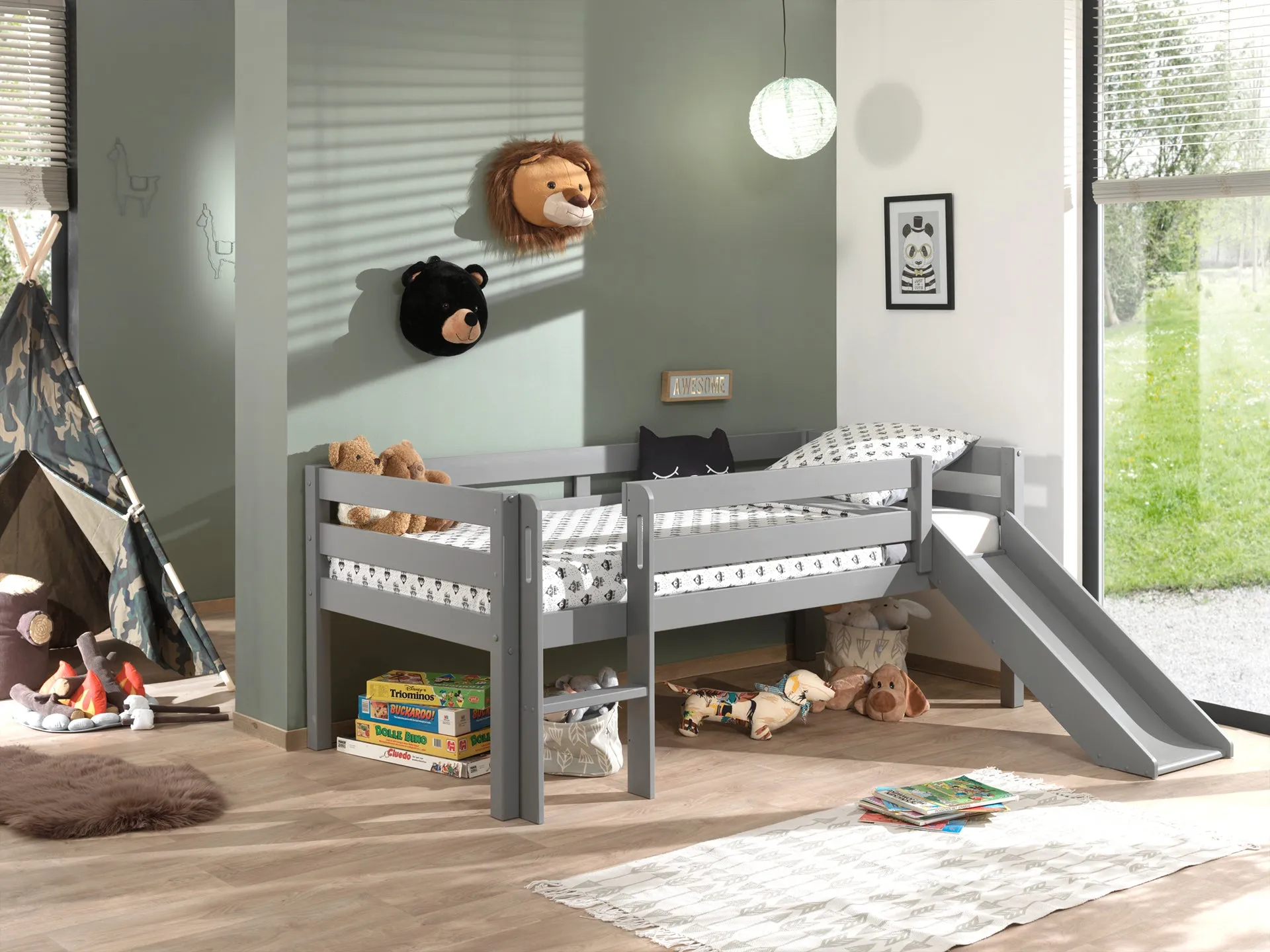 Pino Midsleeper Ladder and Slide Grey
