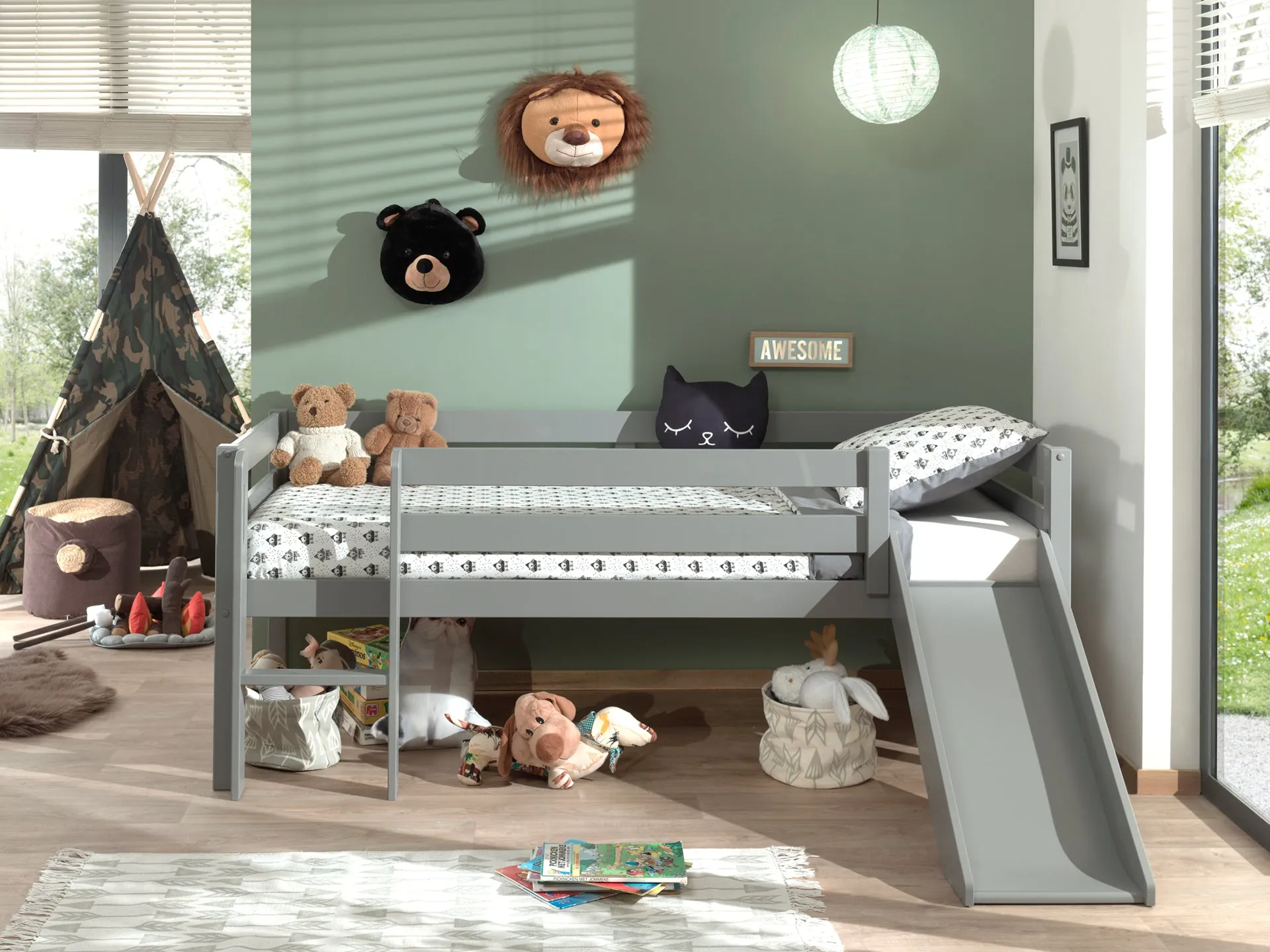 Pino Midsleeper Ladder and Slide Grey