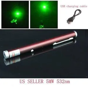 Rechargeable USB Green Laser Pointer with Red Casing