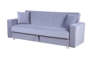Soft Grey Fabric Sofabed w/ Large Storage Compartment and 2 Side Pillows